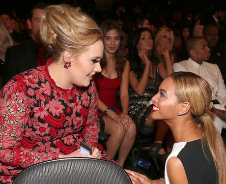 Adele and Beyonce at the 2013 Grammy Awards