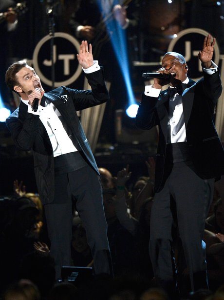 Justin Timberlake and Jay Z perform at the Grammy 