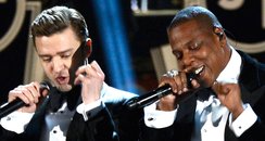 Justin Timberlake and Jay Z perform at the Grammy 