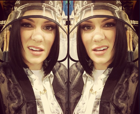 Jessie J wearing a see-through hat
