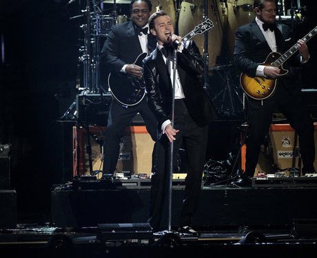 Justin Timberlake live on stage at the BRIT Awards