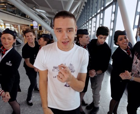 One Direction's Liam Payne singing at Heathrow