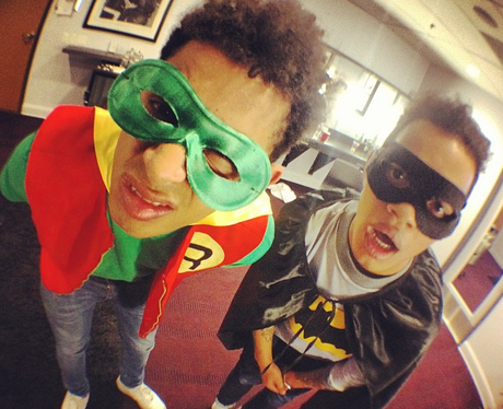 Rizzle Kicks wearing Batman and Robin fancy dress