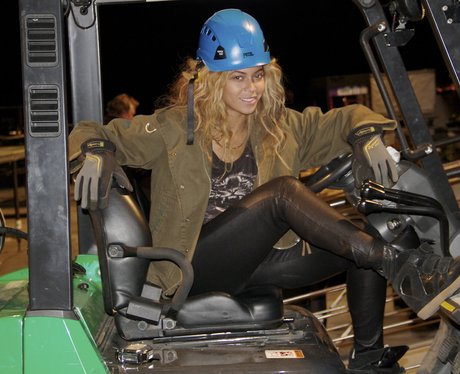 Beyonce wearing a hard hat during world tour rehearsals