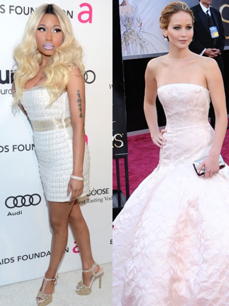 Nicki Minaj and Jennifer Lawrence at the Oscars 2013