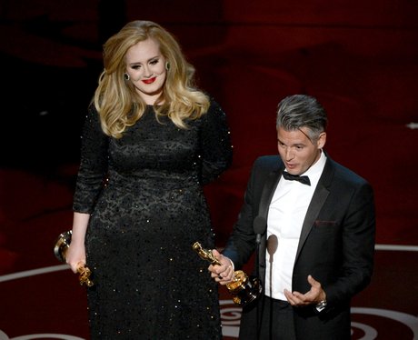 Paul Epworth and Adele on stage at the Oscars 2013