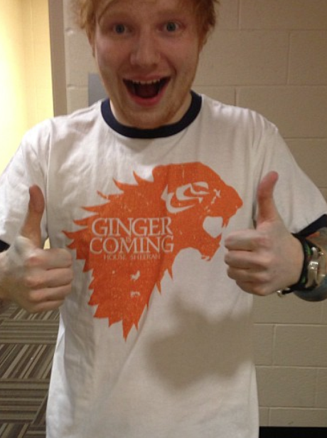 Ed Sheeran in his Game Of Thrones t-shirt