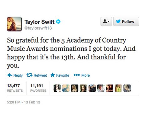 Taylor Swift expresses her gratitude on Twitter