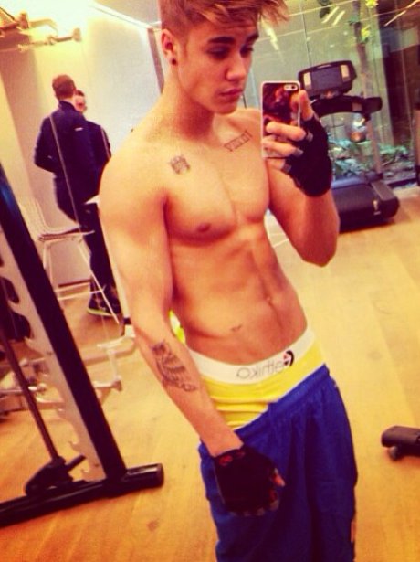 Justin Bieber topless after a work out