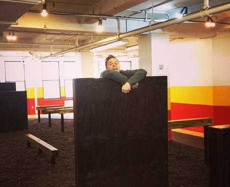 Olly Murs on an assault course