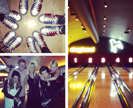 Harry Styles bowling with friends in the UK