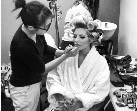 Mollie King getting her make-up done