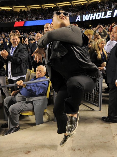 PSY doing Gangnam Style dance at baseball game