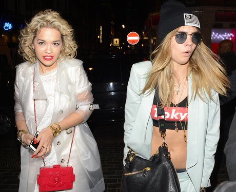 Rita Ora and Cara Delevingne arriving at The Box