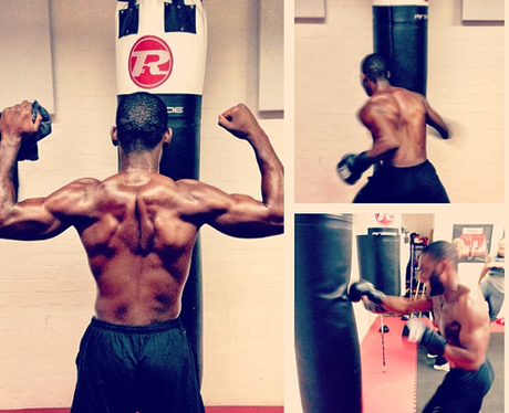 Tinie Tempah in the gym doing some boxing
