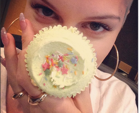 Jessie J with a cupcake