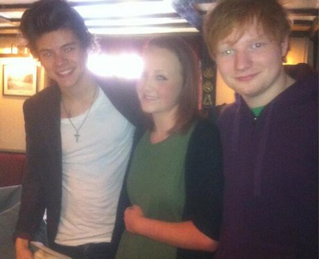 Ed Sheeran and Harry Styles with a fan