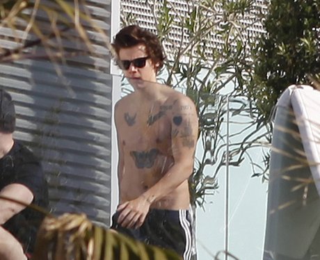 Harry Styles shows off his tattoos on holiday