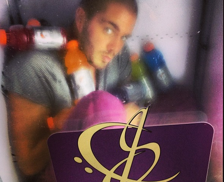 Max George of The Wanted in a fridge