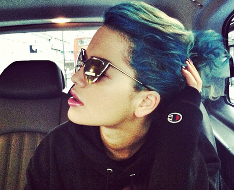 Rita Ora with blue hair