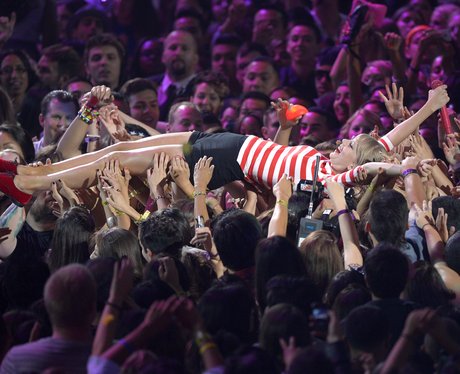 Taylor Swifty stage diving at the MTV Video Music Awards 2012