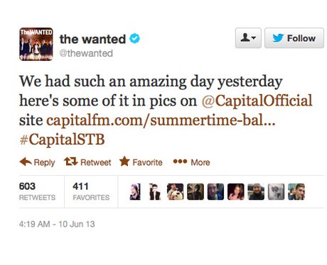 The Wanted tweet about Capital FM Summertime Ball 2013