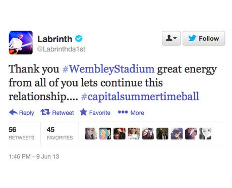 Labrinth tweets about Capital FM Summertime Ball 2013