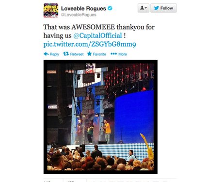 Loveable Rogues tweet about Capital FM Summertime Ball 2013