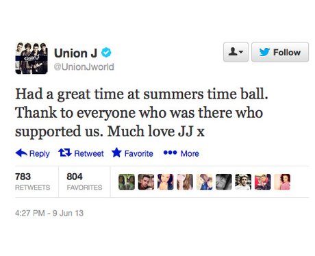 Union J tweet about Capital FM Summertime Ball 2013