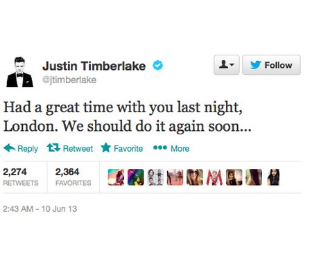 Justin Timberlake tweets about Capital FM Summertime Ball 2013