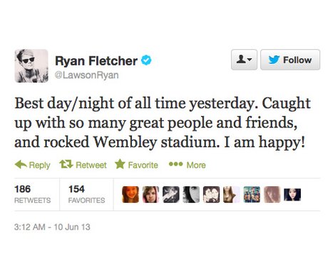 Lawson's Ryan Fletcher tweets about Capital FM Summertime Ball 2013