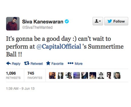 Siva Kaneswaran tweets about Capital FM Summertime Ball 2013