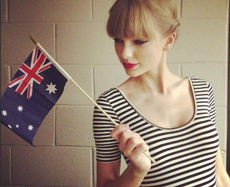 Taylor Swift with a flag