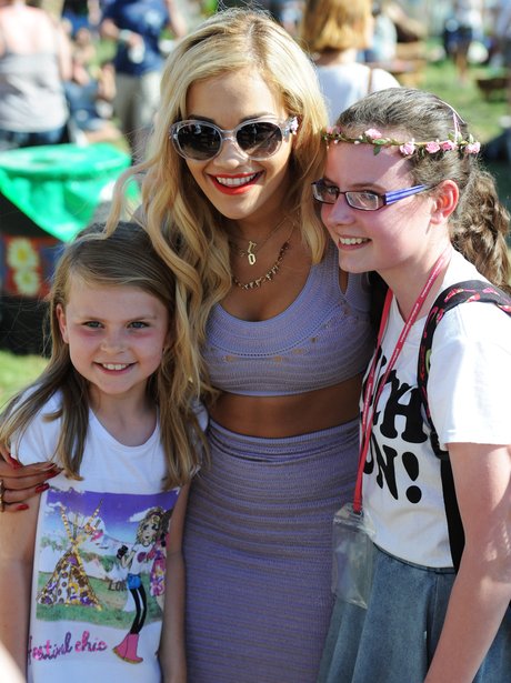 Rita Ora with fans at Glastonbury