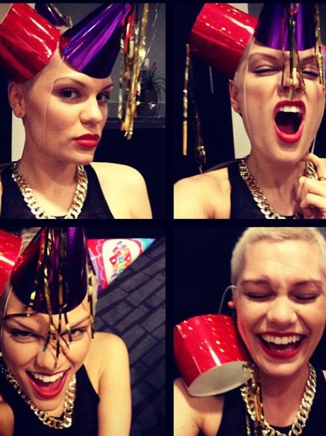 Jessie J wearing party hats