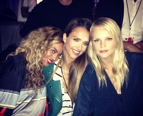 Beyonce and Jessica Alba smiling in a picture on Instagram