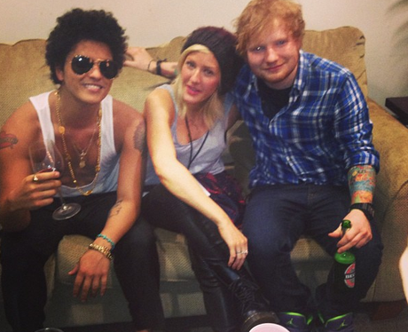 Ed Sheeran, Bruno Mars and Ellie Goulding hanging out