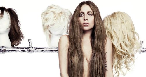Lady Gaga press photo with blonde wigs
