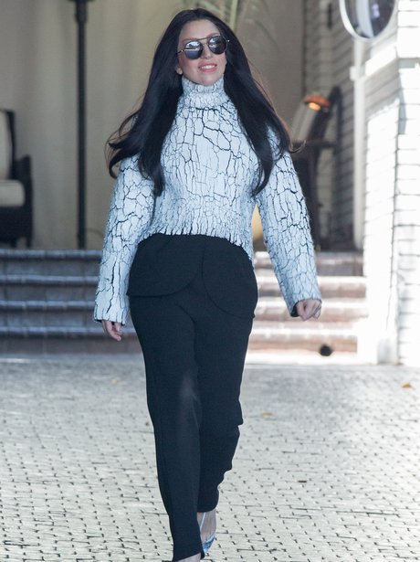 Lady Gaga in LA wearing white and black outfit