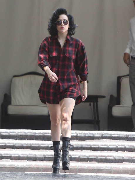Lady Gaga wearing an oversized shirt