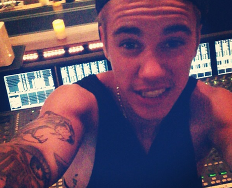 Justin Bieber int he studio