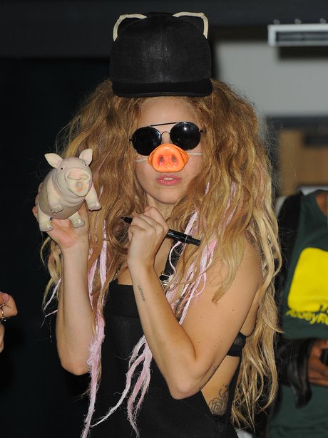 Lady Gaga wearing a snout