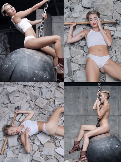 Miley Cyrus in her Wrecking Ball music video