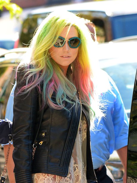 Ke$ha steps with multicolored hair