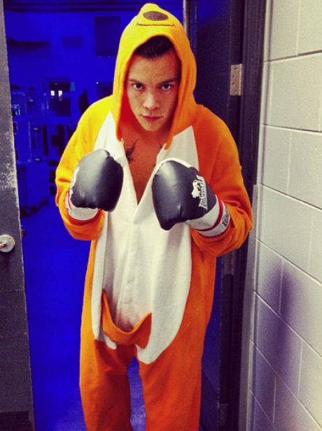 Harry Styles wearing a onesie