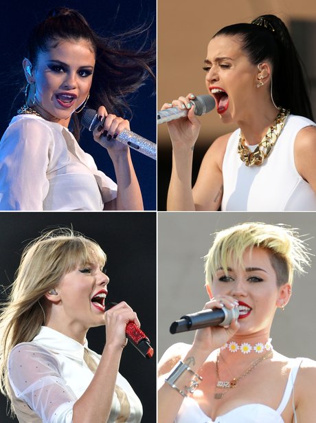 Selena, Katy, Taylor, Miley