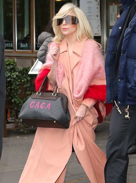 Lady Gaga with a personalised hand bag