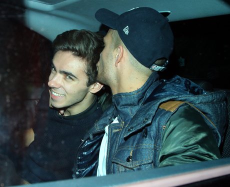 Max George kissing Nathan on the cheek