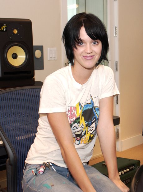 Katy Perry poses in a recording studio
