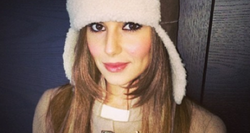 Cheryl Cole wearing a winter hat